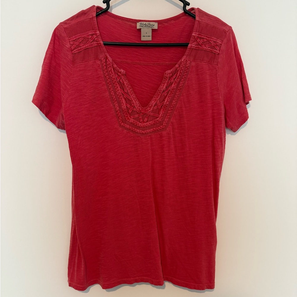 Lucky Brand Short Sleeve Blouse with Lace Detail